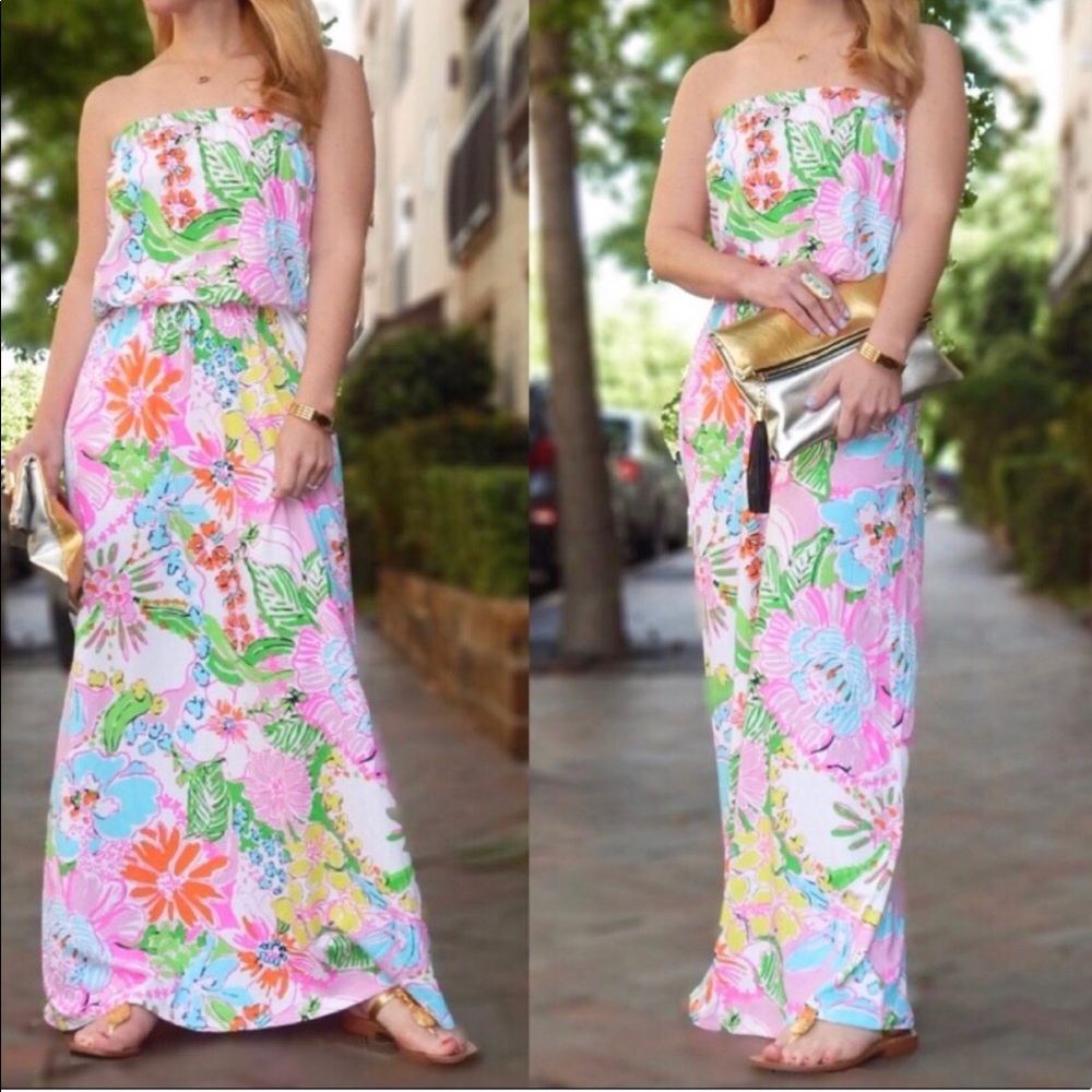 Lilly Pulitzer floral long strapless dress